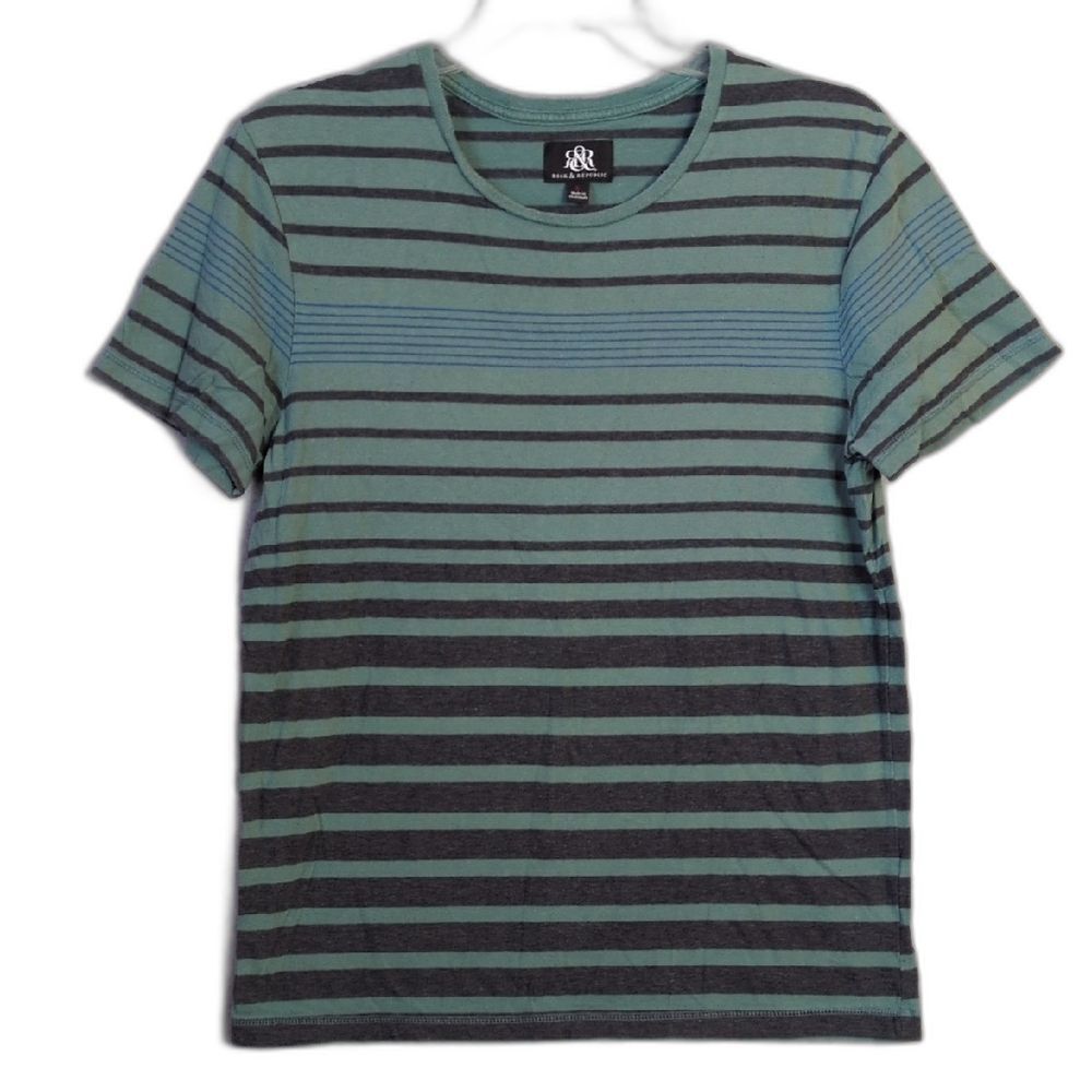 Rock & Republic Green Gray Stripe Tee Men's L
